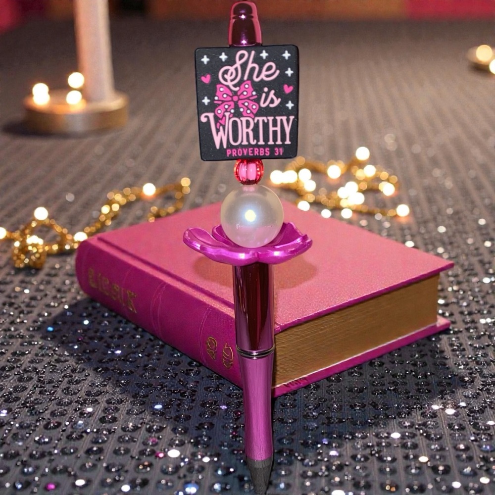 Pink Inspirational Pen | “She is Worthy” Proverbs 31